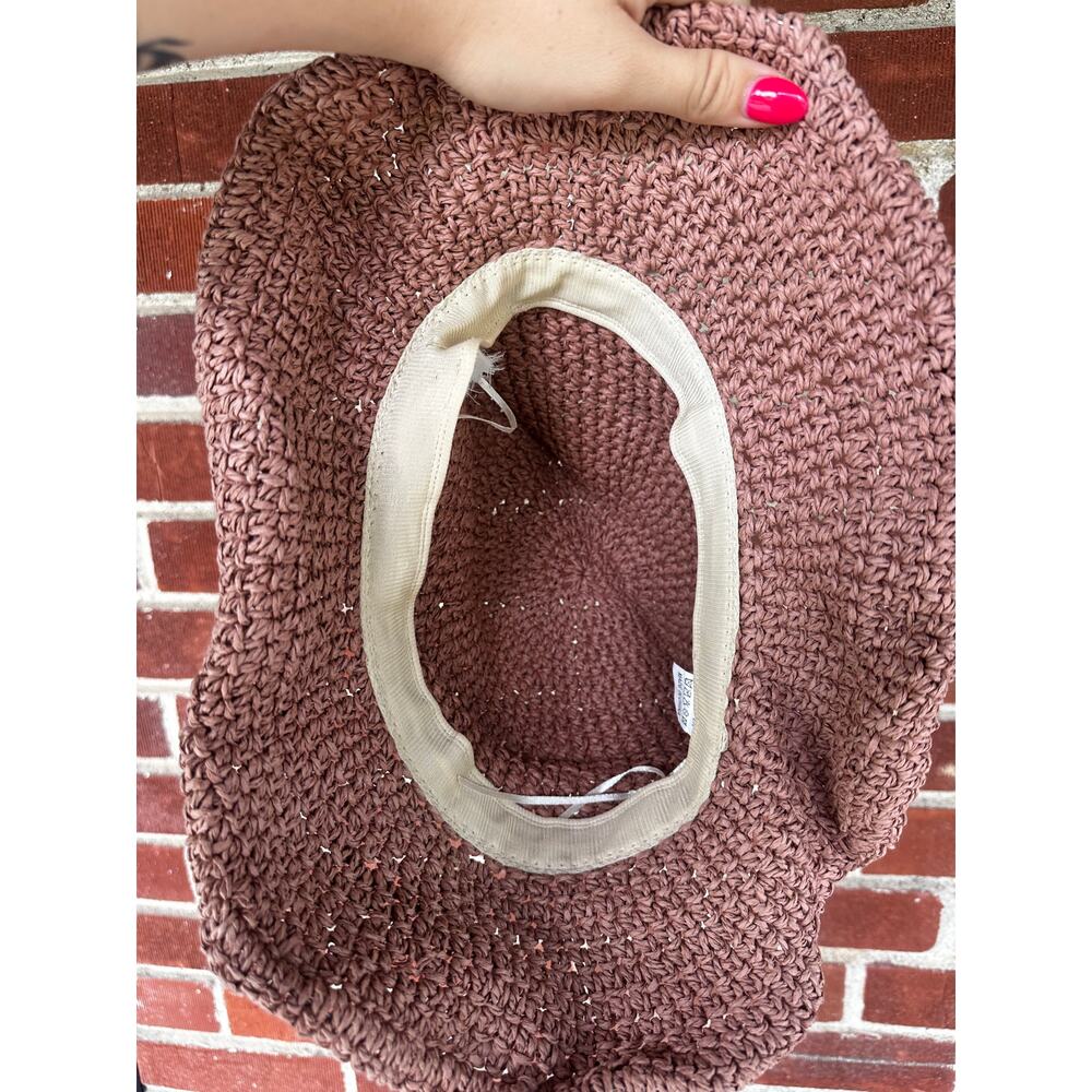 Brown Crochet Raffia Bucket Hat Wavy Brim Boho Festival Sun Hat - Picture 3 of 4